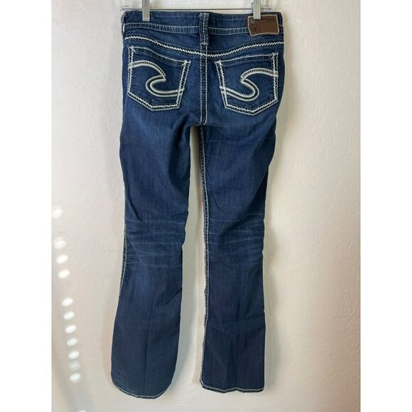 Women Silver Frances Jean Y2K 90s Dark Wash White Stitching Sz W28/L33 - Picture 3 of 8